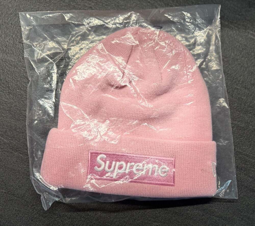 100% authentic Supreme New Era Box Logo Beanie Dusty Pink FW24